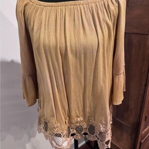 Moa Moa Brown Off-Shoulder Blouse with Lace Detail